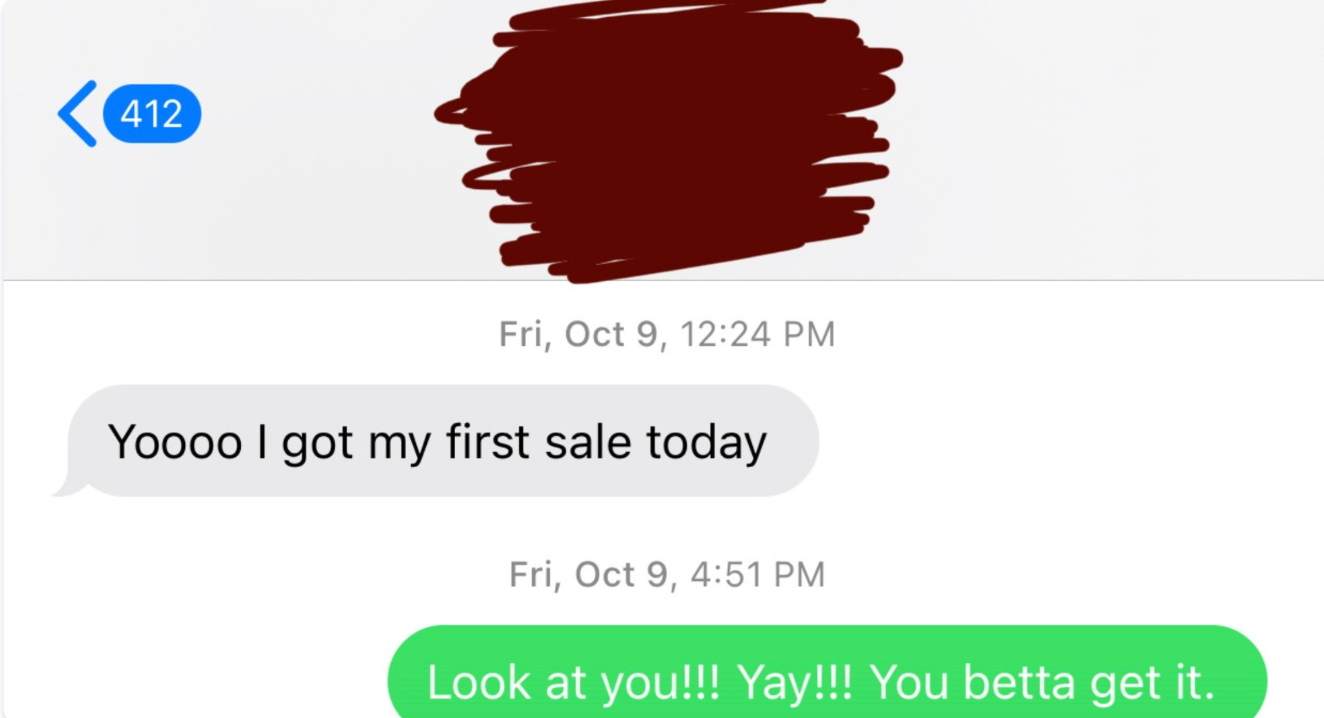 Buyer DM testimonial — Yoooo I got my first sale today